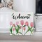 Flower Tulips Summer Tabletop Decor Welcome Wood Box Sign Art Blocks Desk Sign Rustic for Shelf Tabletop Home Decor 5 X 5 Inch